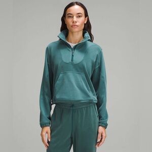 Lululemon Brushed Softstreme Ribbed Half Zip Storm Teal Size 10 NWOT
